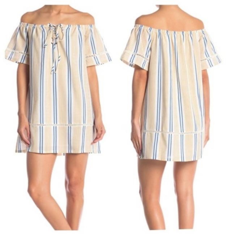 J.O.A Los Angeles Striped Off-the-Shoulder Dress